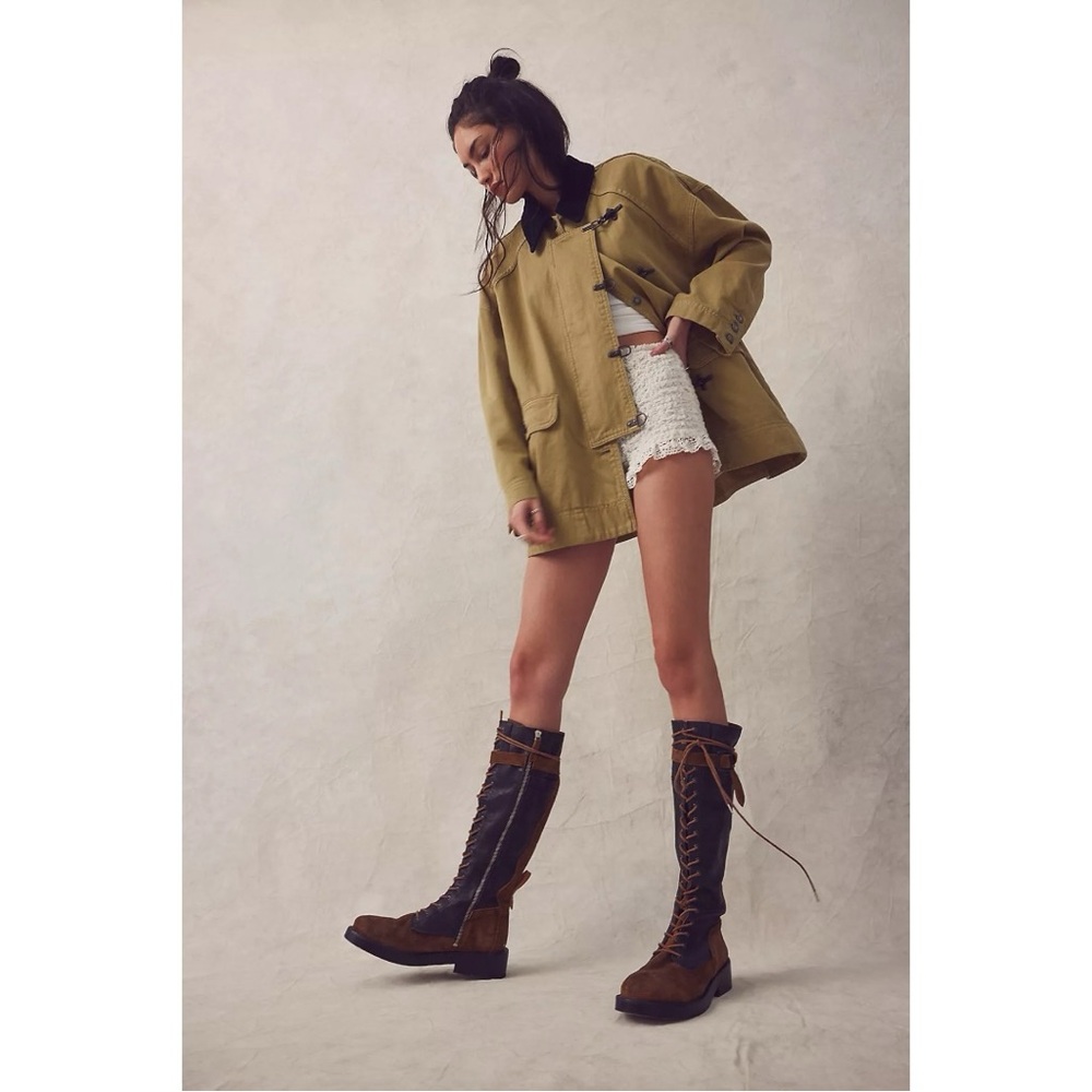 Free People Utilitarian Combat Bowden Lace Up Knee High Boots in Espresso 40 10 - Picture 7 of 16